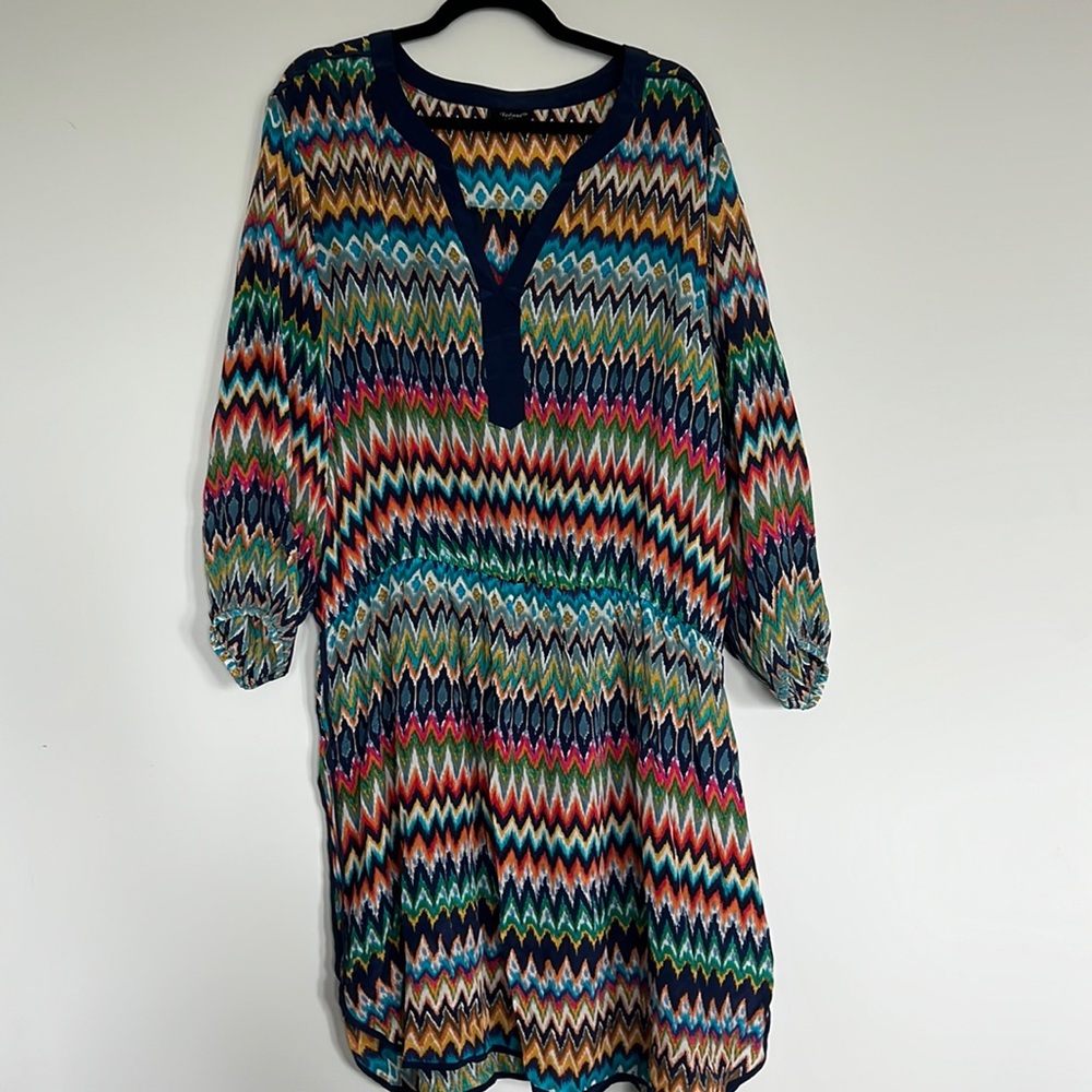 Tolani 2xl 100% silk beautiful mini dress. Long sleeve. Elastic waist